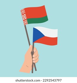Flags of Belarus and Czech Republic, Hand Holding flags