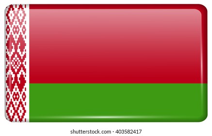 Flags of Belarus in the form of a magnet on refrigerator with reflections light. Vector illustration