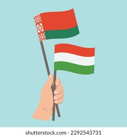 Flags of Belarus and Hungary, Hand Holding flags