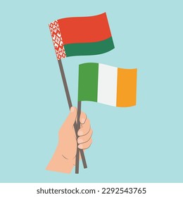 Flags of Belarus and Ireland, Hand Holding flags