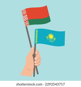 Flags of Belarus and Kazakhstan, Hand Holding flags