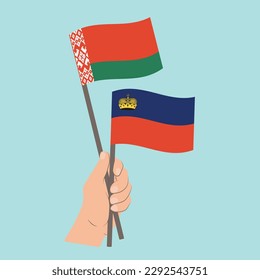 Banderas de Bielorrusia y Liechtenstein, con banderas de mano