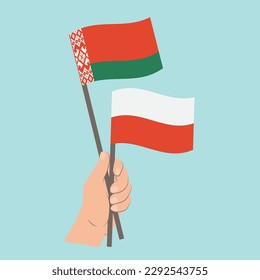 Flags of Belarus and Poland, Hand Holding flags