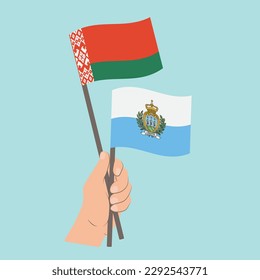 Flags of Belarus and San Marino, Hand Holding flags