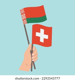 Flags of Belarus and Switzerland, Hand Holding flags