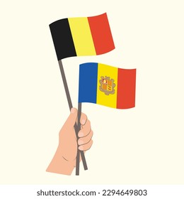 Flags of Belgium and Andorra, Hand Holding flags