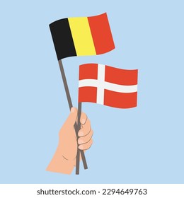 Banderas de Bélgica y Dinamarca, Banderas de mano con banderas