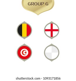 Flags of Belgium, England and Tunisia, group g teams, football competition 2018