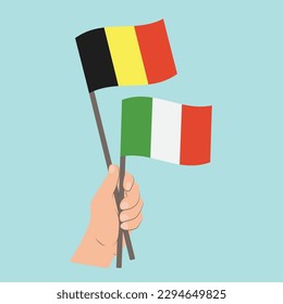Flags of Belgium and Italy, Hand Holding flags
