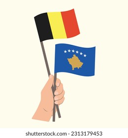 Flags of Belgium and Kosovo, Hand Holding flags