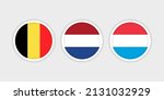 Flags of Belgium, the Netherlands and Luxembourg with circle frames and grey background