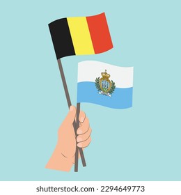 Flags of Belgium and San Marino, Hand Holding flags