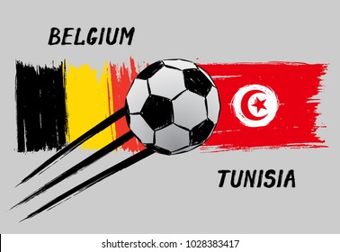 Flags of Belgium and Tunisia - Icon for football championship - Grunge