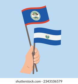 Flags of Belize and El Salvador, Hand Holding flags