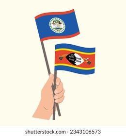 Flags of Belize and Eswatini, Hand Holding flags