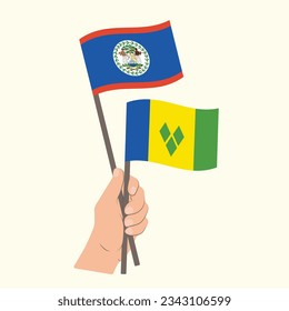 Flaggen von Belize und St. Vincent und die Grenadinen, handhabende Flaggen