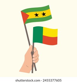 Flags of São Tomé and Príncipe and Benin, Hand Holding flags