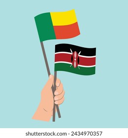 Flags of Benin and Kenya, Hand Holding flags