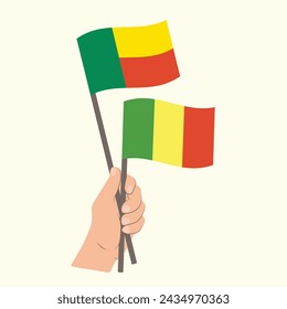 Flags of Benin and Mali, Hand Holding flags