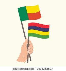 Banderas de Benín y Mauricio, Banderas de mano
