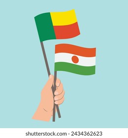 Flags of Benin and Niger, Hand Holding flags