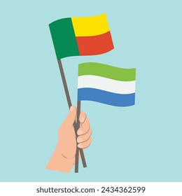 Flags of Benin and Sierra Leone, Hand Holding flags