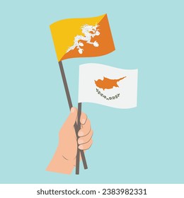 Flags of Bhutan and Cyprus, Hand Holding flags