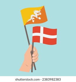 Flags of Bhutan and Denmark, Hand Holding flags