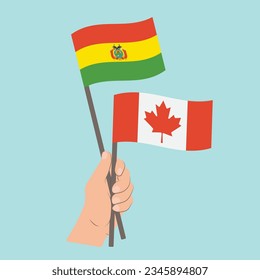 Flags of Bolivia and Canada, Hand Holding flags