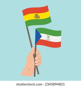 Flags of Bolivia and Equatorial Guinea, Hand Holding flags