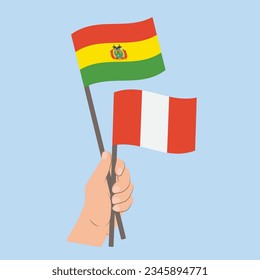 Banderas de Bolivia y Perú, con banderas de mano