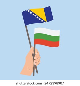 Flags Bosnia and Herzegovina and Bulgaria, Hand Holding flags