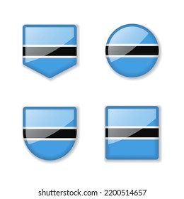 Flags of Botswana - glossy collection. Set of vector illustrations