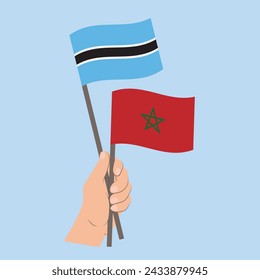 Flaggen von Botswana und Marokko, Handfahnen