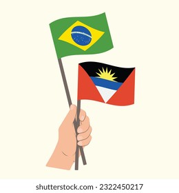 Flags of Brazil and Antigua and Barbuda, Hand Holding flags