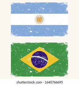 Banderas de Brasil y Argentina. Ilustración vectorial.