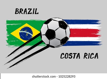 Flags of Brazil and Costa Rica - Icon for football championship - Grunge