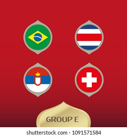 Flags of Brazil, Costa Rica, Serbia and Switzerland, group e teams, football competition 2018