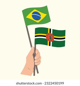 Flags of Brazil and Dominica, Hand Holding flags