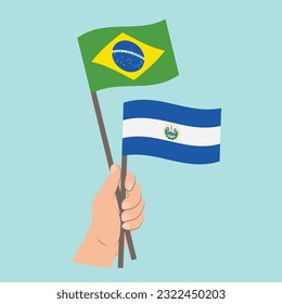 Flags of Brazil and El Salvador, Hand Holding flags
