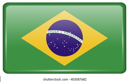 Flags of Brazil in the form of a magnet on refrigerator with reflections light. Vector illustration