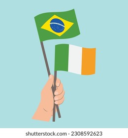 Flags of Brazil and Ireland, Hand Holding flags