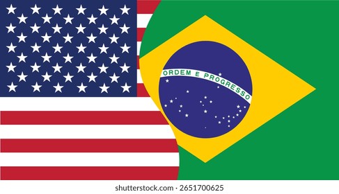 As bandeiras do Brasil e dos Estados Unidos unidas em uma imagem representam uma parceria vibrante — celebrando a amizade, o intercâmbio cultural e as aspirações compartilhadas entre as duas nações.