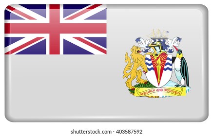 Flags of British Antarctic Territory in the form of a magnet on refrigerator with reflections light. Vector illustration