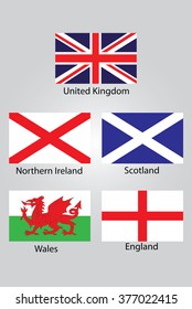 The flags of British Northern Ireland Scotland Wales and England