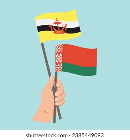 Flags of Brunei and Belarus, Hand Holding flags