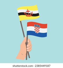 Flags of Brunei and Croatia, Hand Holding flags