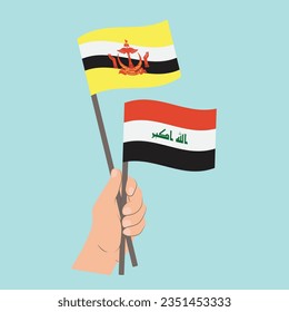 Flags of Brunei and Iraq, Hand Holding flags