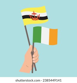 Flags of Brunei and Ireland, Hand Holding flags