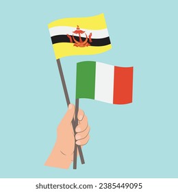 Flags of Brunei and Italy, Hand Holding flags